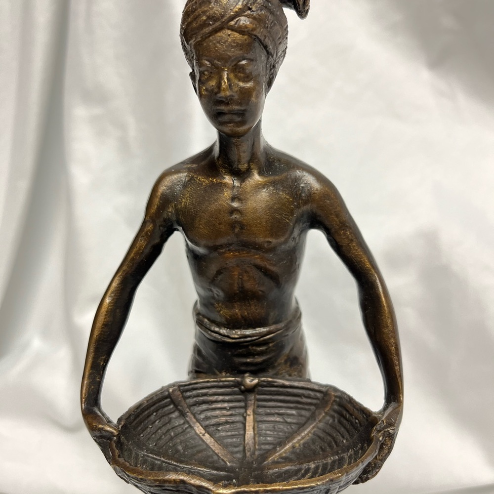 Vintage Blackamoor Bronze Indian sculpture Holding Basket Bergman Style